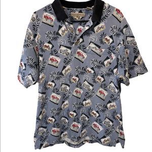Munsingwear Vintage Men’s Motorcycle Classic Car Stamps Tropical Hawaiian Polo